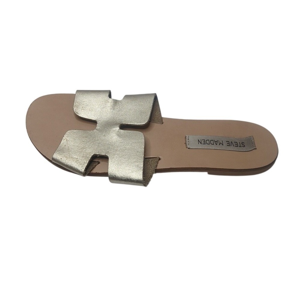 Steve Madden Slide Sandals Womens 8.5 Gold Metallic Leather H-Band Flat Italy